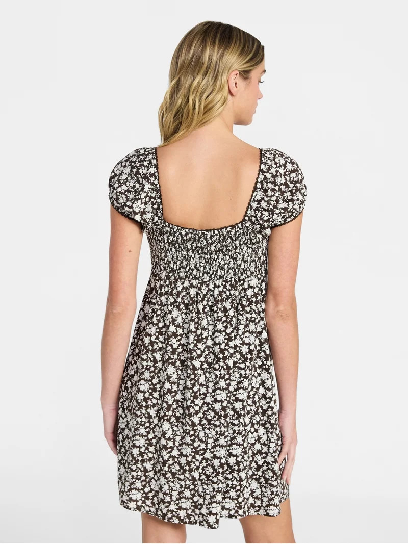 No Boundaries Fit and Flare Dress with Puff Sleeves, Women's XXS-XXL | Walmart (US)