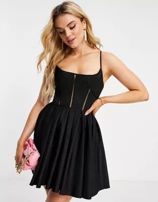 ASOS DESIGN Premium structured corset mini dress with lace up back detail in black | ASOS (Global)