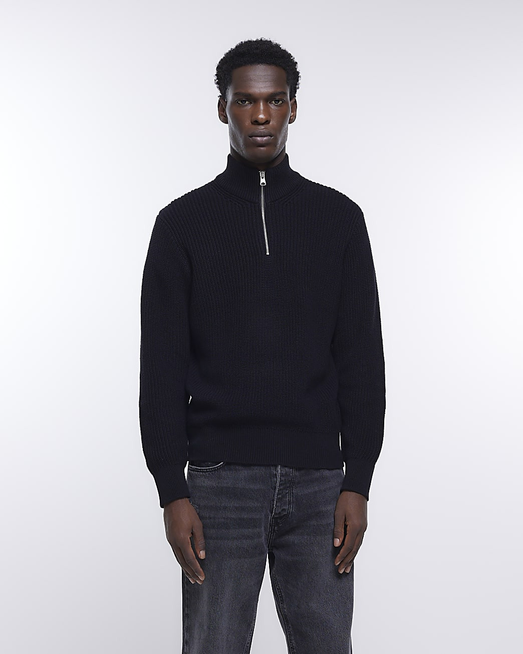 Mens River Island Black regular fit quarter zip jumper | River Island (UK & IE)