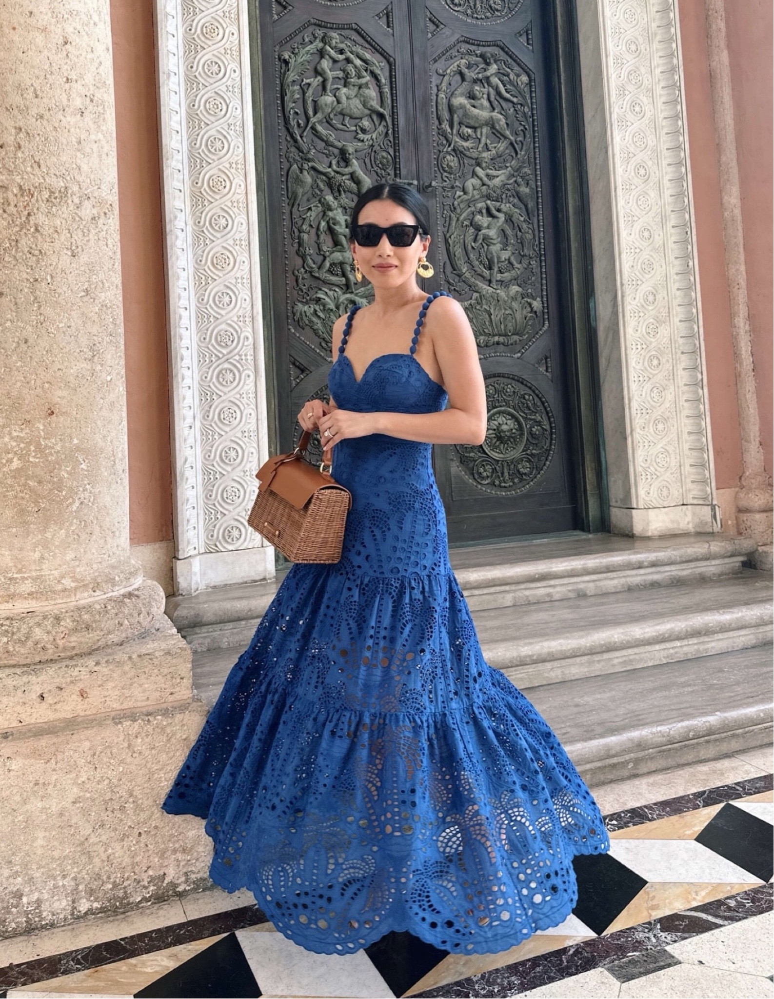 farm rio deep blue palm tree richelieu midi dress jeanwang on LTK Style with sandals and