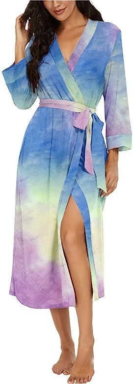 VINTATRE Women Kimono Robes Long Knit Bathrobe Lightweight Soft Knit Sleepwear V-neck Casual Ladies  | Amazon (US)