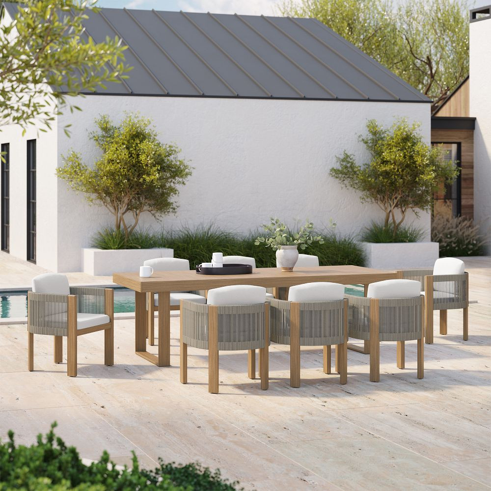 Portside Wood Outdoor Dining Table (76.5"–96") & Porto Dining Chairs Set | West Elm (US)
