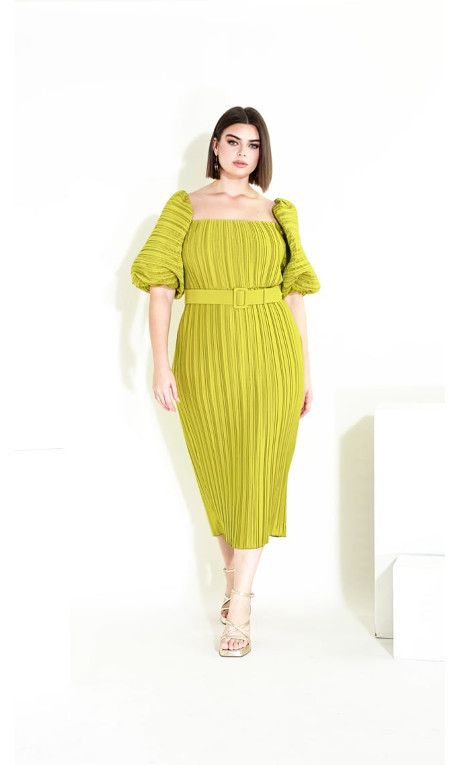 Krista Pleat Dress - chartreuse | City Chic Online