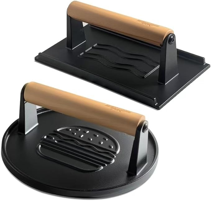 Cast Iron Smash Burger Press (2PCS),Grill Bacon Meat Press Tool,Perfect for Blackstone, Camp Chef... | Amazon (US)