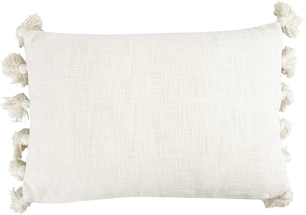 Creative Co-Op Cotton Woven Slub with Plush Tassels Pillow, 1 Count (Pack of 1), Cream | Amazon (US)