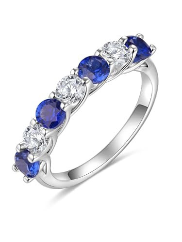 Cute Moissanite Blue Sapphire Wedding Band Women Silver Eternity Pinky Ring | Amazon (US)