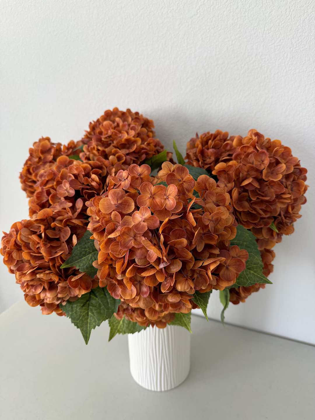 20” Artificial Real Touch Hydrangea in Burnt Orange, Faux Fall Flowers, DIY Centerpiece |floral... | Etsy (US)