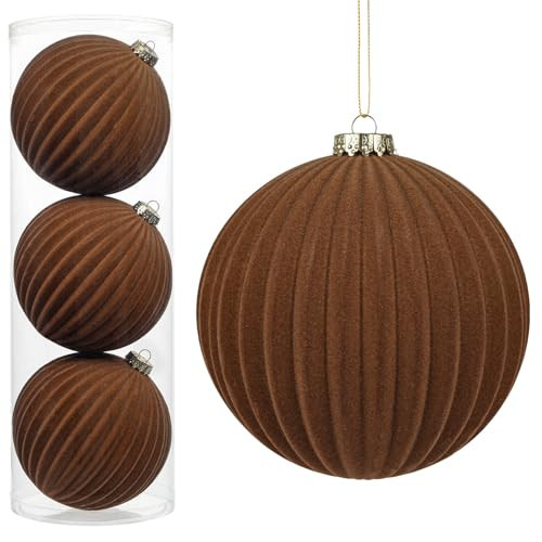 6" Extra Large Velvet Christmas Ball Ornaments Set of 3, Oversized Flocked Ornaments for Xmas Tree Mantel Centerpiece Bowl Filler, Deep Brown Ornament for Christmas Tree, Winter, Holiday, Party Decor | Amazon (US)