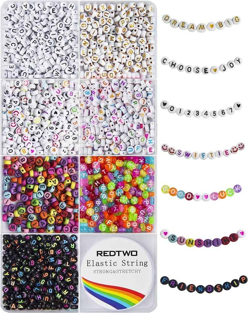 Redtwo 1600 Pcs Letter Beads Kit, 6 Styles of Colorful Alphabet Beads, Number Beads Smiley Face B... | Amazon (US)