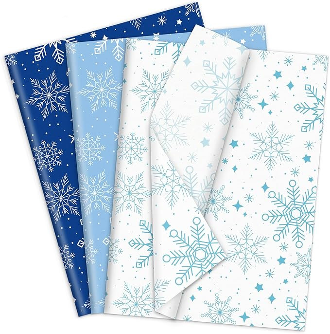 JarThenaAMCS 120 Sheets Christmas Tissue Paper Blue White Snowflake Gift Wrapping Paper Winter De... | Amazon (US)