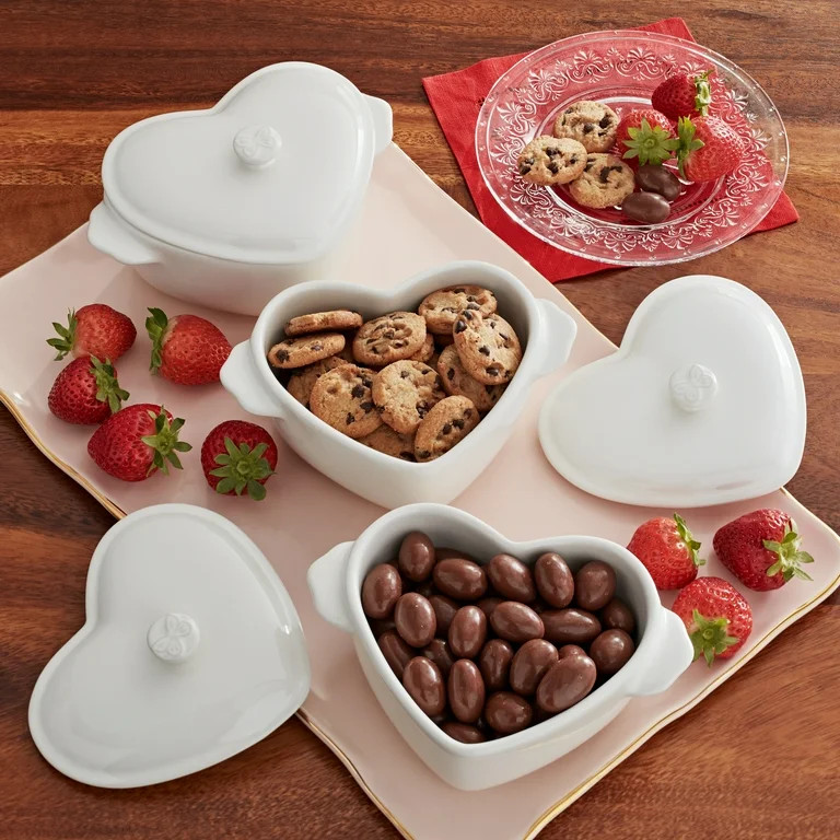 3-Piece Linen Colored Mini Hearts Ceramic Baking Dish with Lid, The Pioneer Woman 6.45" | Walmart (US)