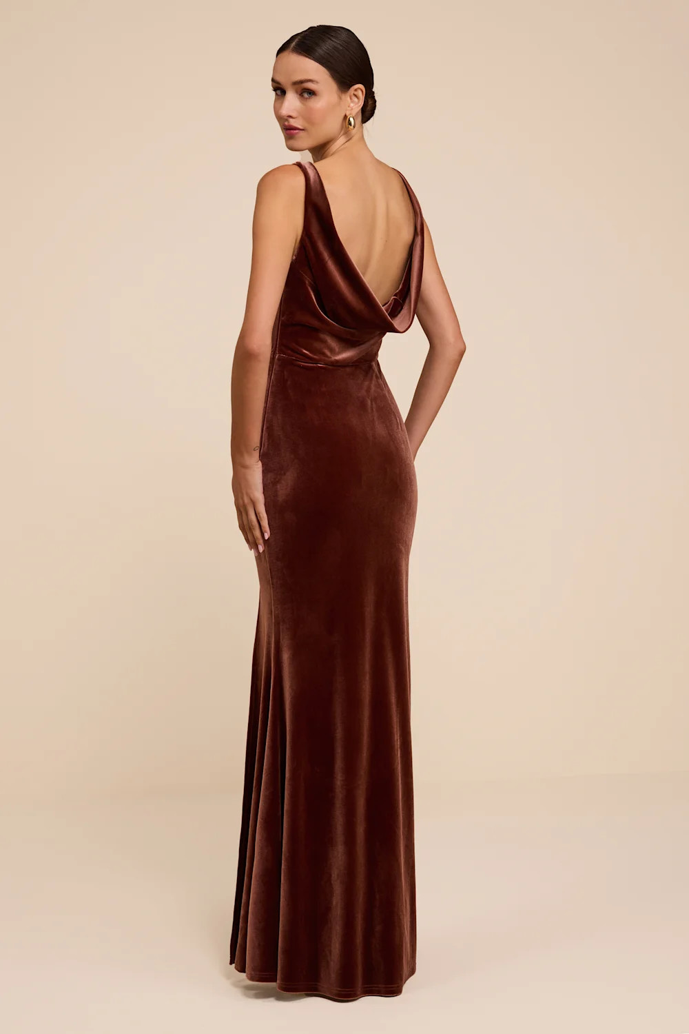 Ravishing Poise Brown Velvet Cowl Back Sleeveless Maxi Dress | Lulus