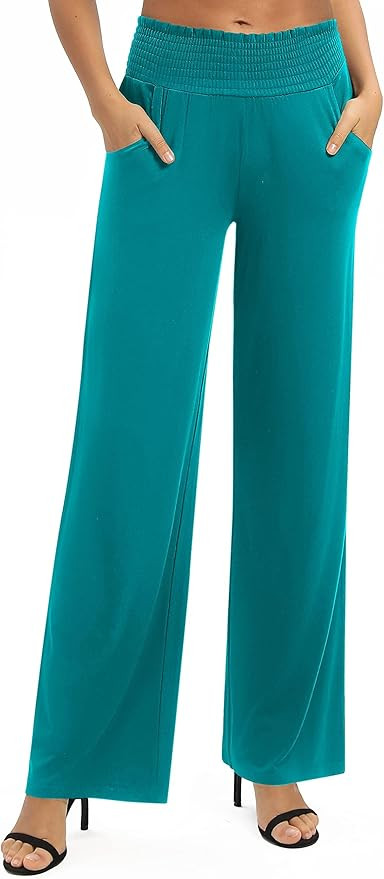 Urban CoCo Womens High Waist Flowy Palazzo Pants Elastic Waist Wide Leg Stretchy Straight Leg Dre... | Amazon (US)