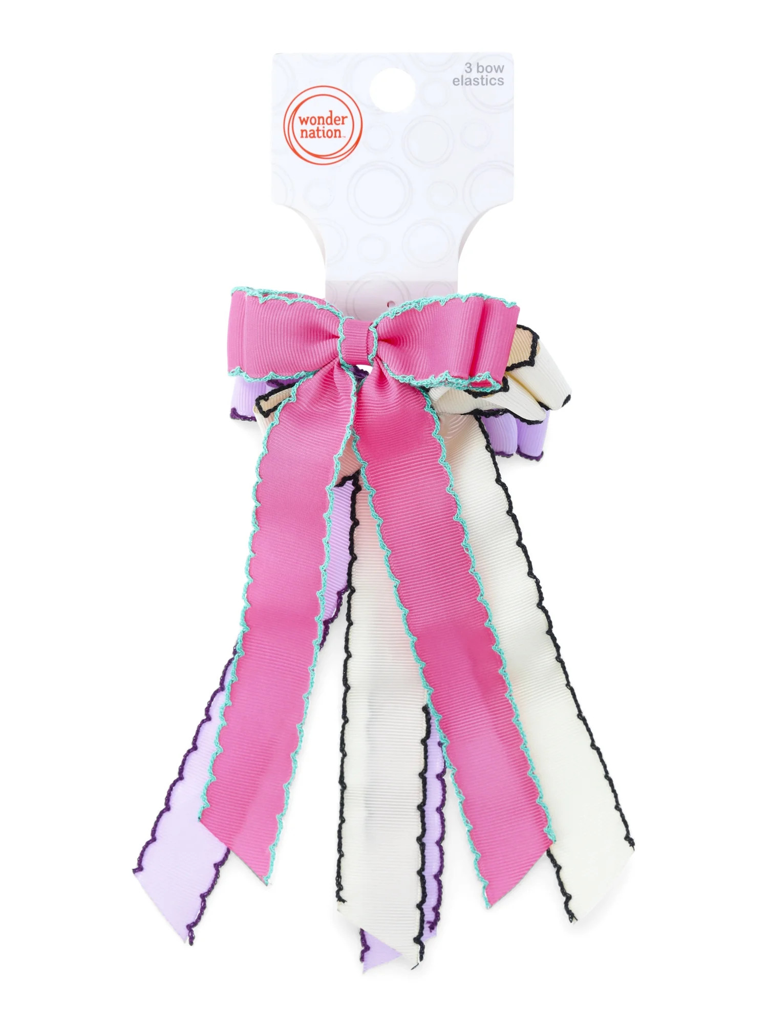 Wonder Nation Girls Ribbon Bows Ponytail Holders Set, 3-Piece, Multi | Walmart (US)