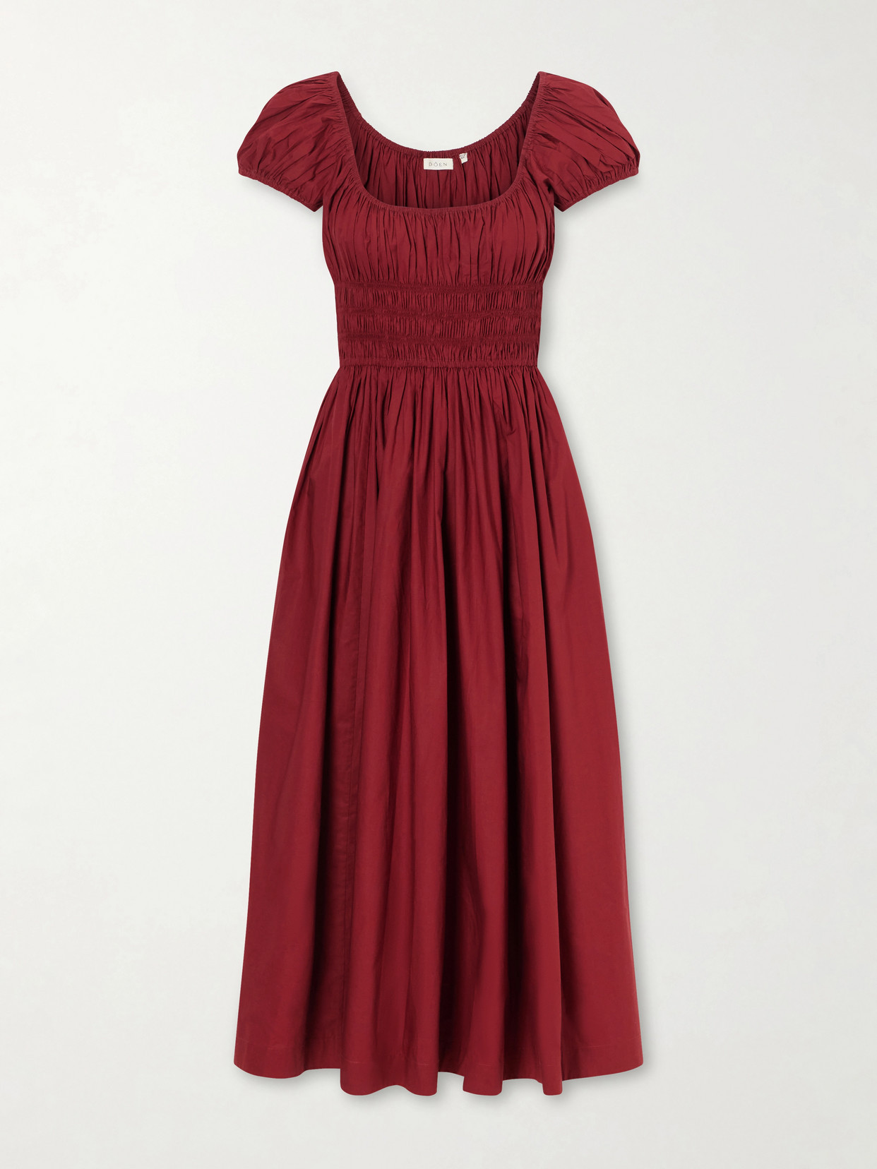 DÔEN - Quinley Shirred Organic Cotton-voile Midi Dress - Burgundy | NET-A-PORTER (US)