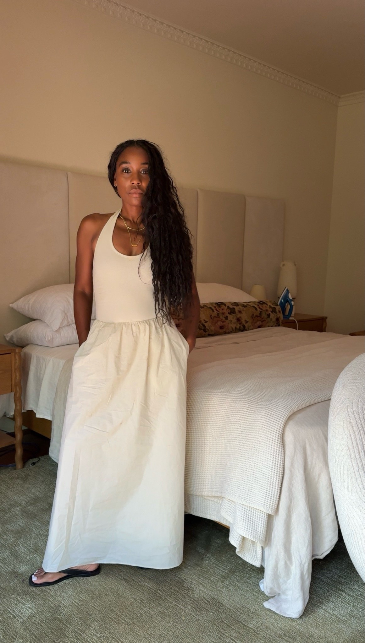 Cream summer dress and black thong sandals

#LTKootd #LTKPetite