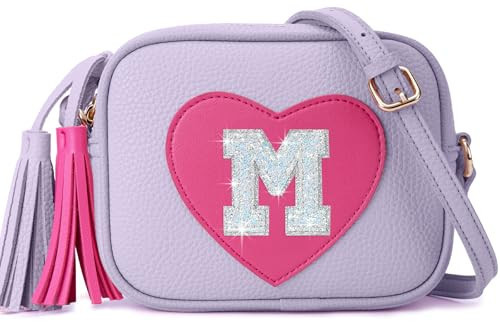 OYLOLA Birthday Gifts for Girl Initial Girls Purse Toddler Purse Kids Purses Toddler Girl Gifts Heart Purses for Girls Purple M | Amazon (US)