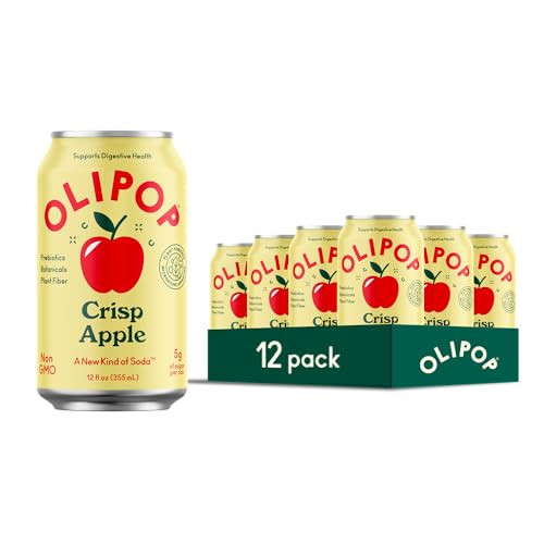 OLIPOP Prebiotic Soda Pop, Crisp Apple, A New Kind of Soda Packed with Prebiotics, Fiber, and Botanicals, Gluten Free, Vegan, GMO Free, 12oz (12-Cans) | Amazon (US)