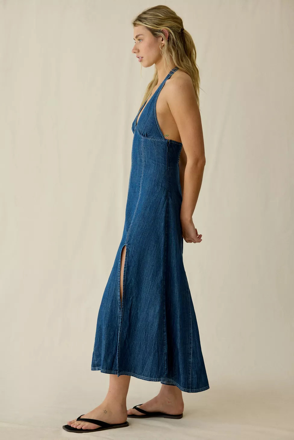 BDG Real Talk Seamed Denim Halter Neck Midi Dress | Urban Outfitters (US and RoW)