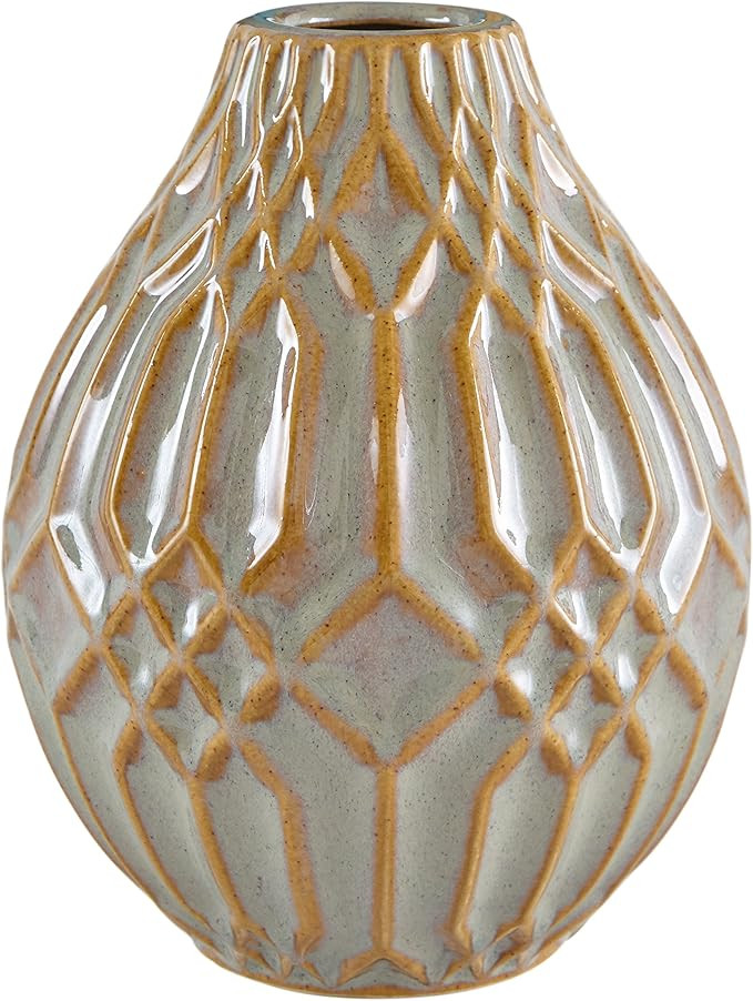 Amazon Brand – Stone & Beam Modern Ceramic Home Decor Flower Vase With Geometric Pattern - 6.25... | Amazon (US)