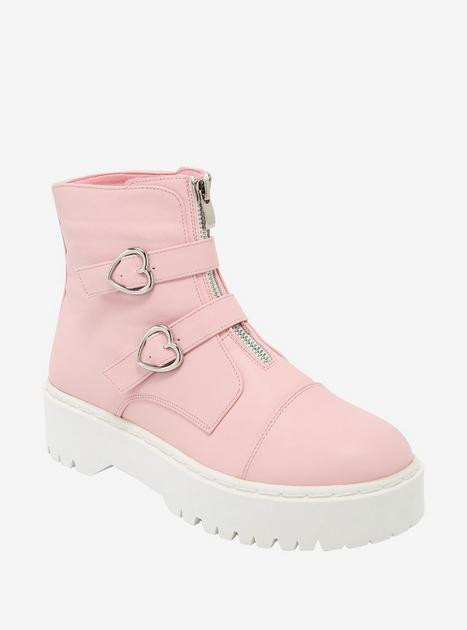 Pastel Pink Heart Combat Boots | Hot Topic