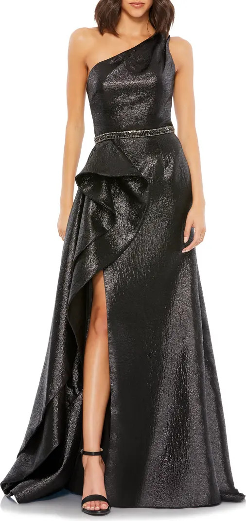 One-Shoulder Ruffle Metallic Mermaid Gown | Nordstrom