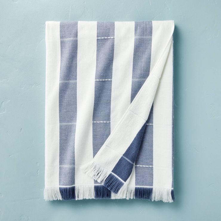 Clipped Stripe Oversized Cotton Beach Towel Blue/White - Hearth & Hand™ with Magnolia | Target