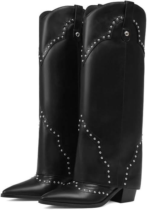 Erocalli Shark Fold Over Cowboy Cowgirl Boots Studded - Knee High, Tall, Western, Slouch, Pointed... | Amazon (US)