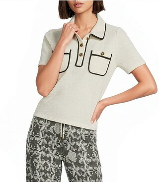 KARL LAGERFELD PARIS Knit Lurex Tweed Point Collar Short Sleeve Top | Dillard's | Dillard's