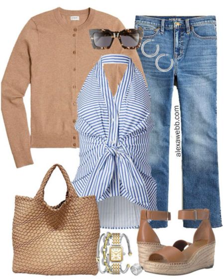 Plus Size Striped Shirt Outfits - A plus size summer outfit with cropped jeans, striped halter top, and wedge sandals by Alexa Webb

#LTKplussize #LTKSeasonal #LTKstyletip