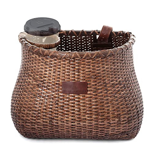 Warners Wheels Bike Basket Front for Women's Cruiser with Coffee Cup Holder, Handmade Woven Bicycle Basket mounts to Front Handlebars of Beach Cruisers or Scooters with Vegan Leather Straps | Amazon (US)