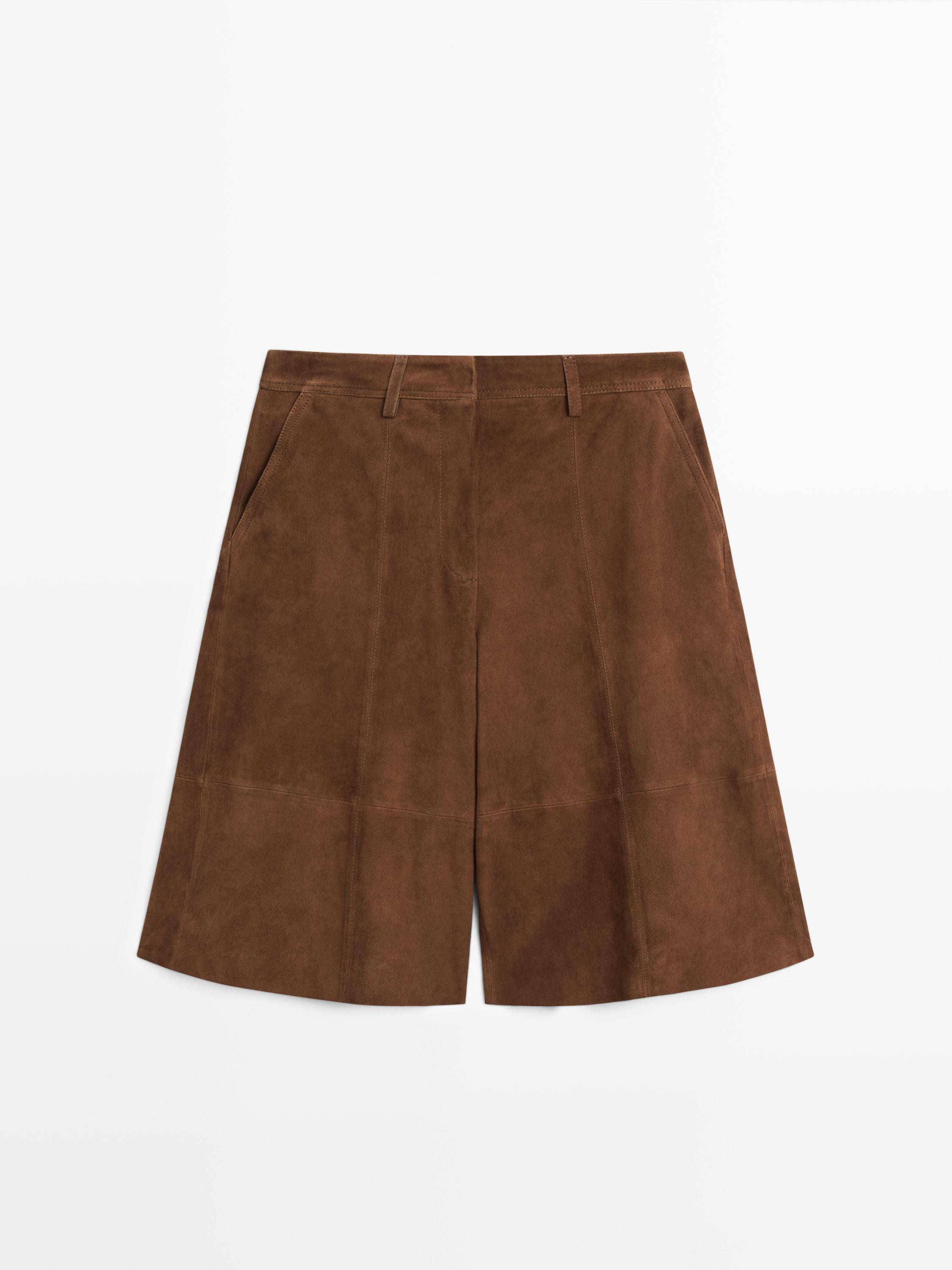 Long suede leather Bermuda shorts | Massimo Dutti UK