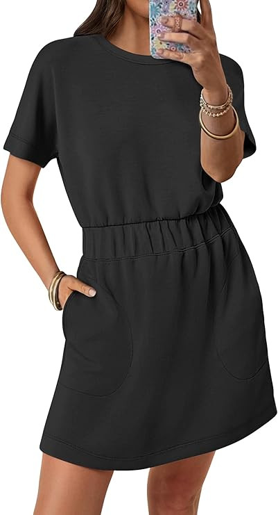 ANRABESS Womens Dresses 2025 Summer Casual Short Sleeve Crew Neck Elastic Waist Mini T Shirt Dres... | Amazon (US)
