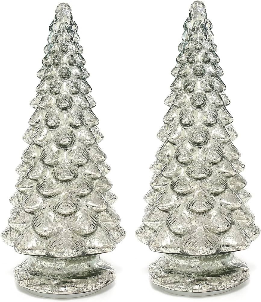 Glass Christmas Tree, 2PCS Lighted Mercury Glass Tabletop Christmas Tree Decoration for Party Cer... | Amazon (US)