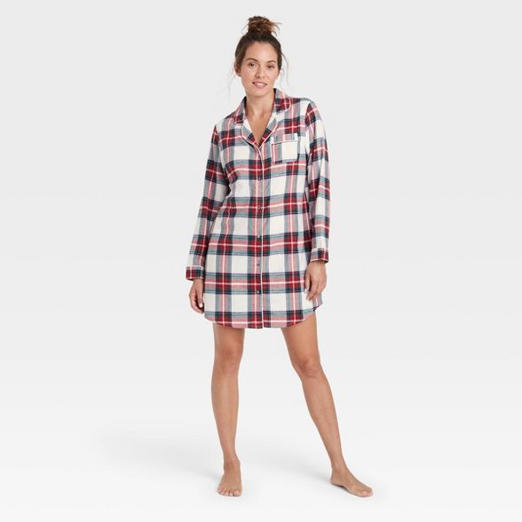 Women's Perfectly Cozy Plaid Flannel Nightgown - Stars Above™ Off-White | Target