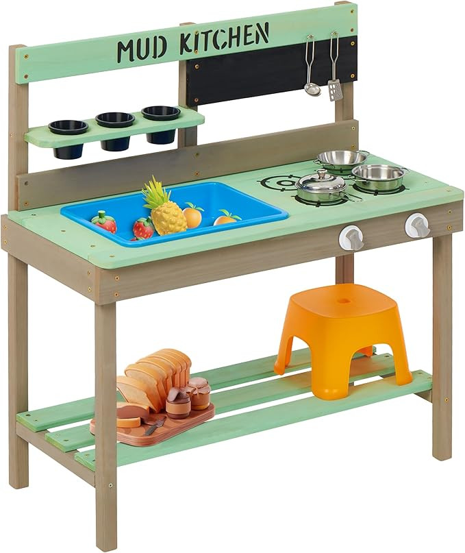 Kids Play Kitchen, Wood Mud Kitchen with Water Play Set & Cooking Toys for Outdoor, Gift for 3~8 | Amazon (US)