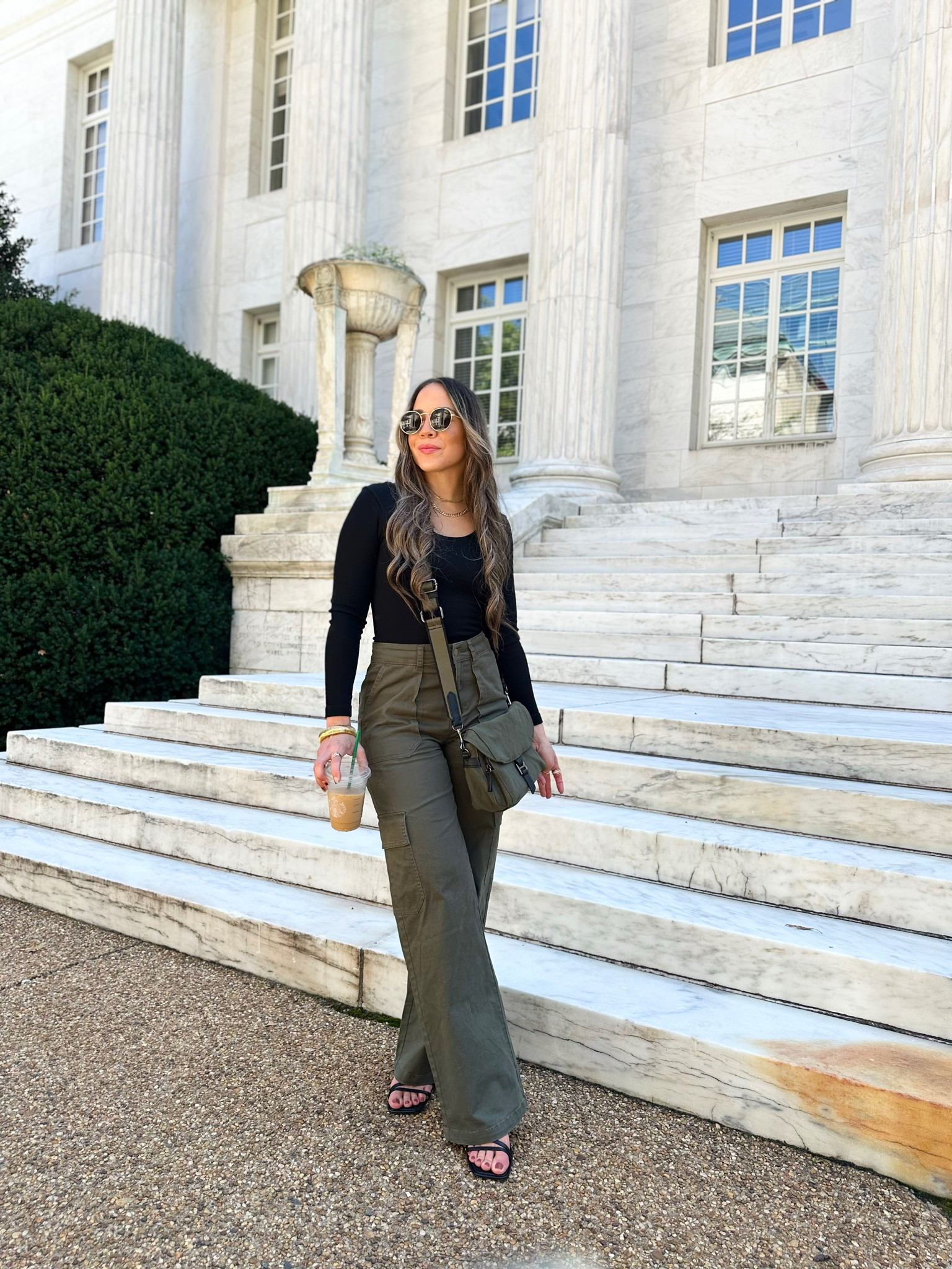 The perfect blend of fashion-forward and functional, these cargo pants are a must-have for any fashion enthusiast. Pair them with a sleek bomber jacket and a pair of chunky sneakers for an effortlessly cool aesthetic for fall.
I’m wearing the green army but it comes in two other colors. The crossbody is super cute and with its compact size and adjustable strap, it's perfect for carrying your essentials while keeping your hands free. Whether you're hitting the gym or running errands, this sporty accessory is a game-changer. 

#LTKitbag #LTKstyletip #LTKunder50
