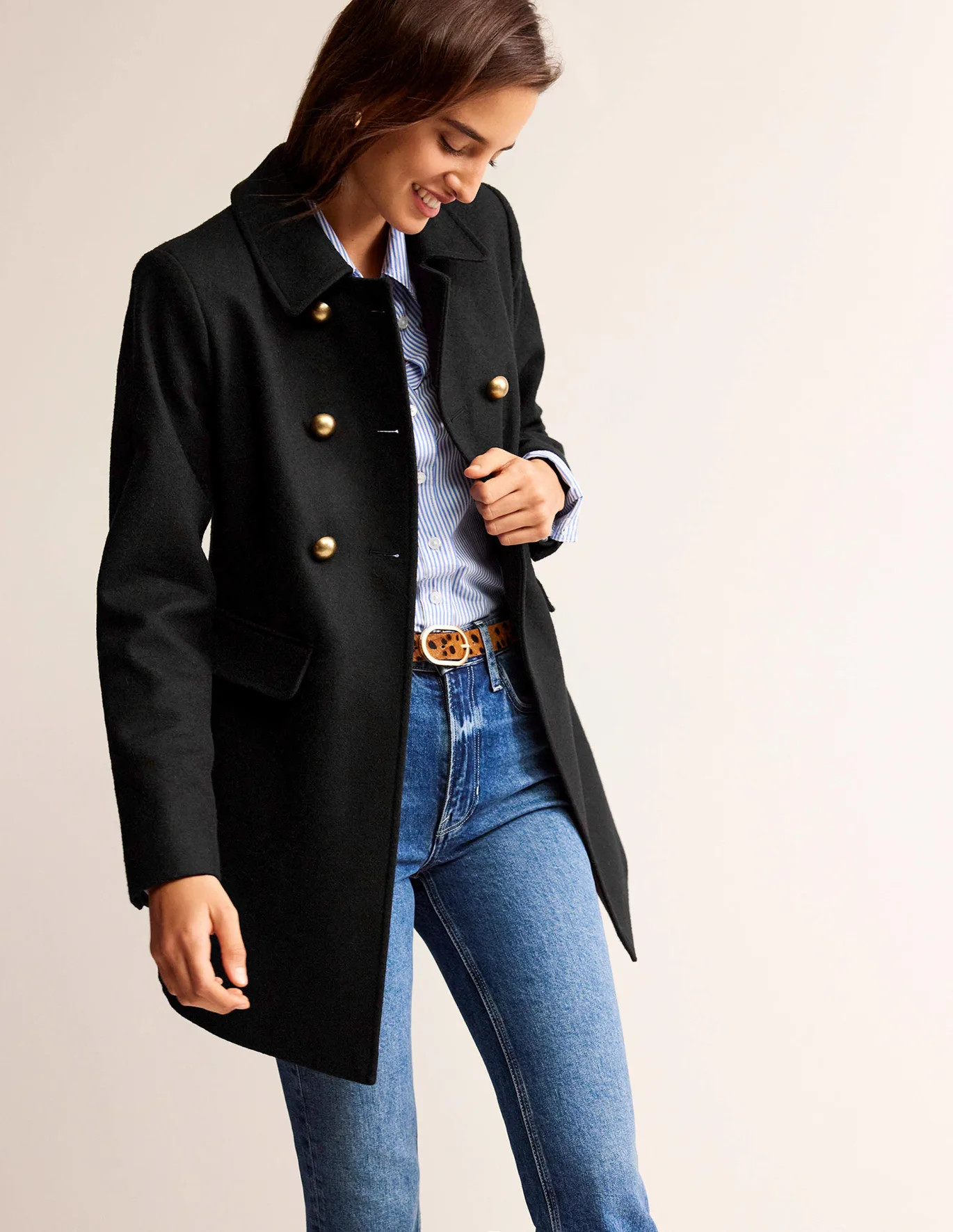 Double-Breasted Wool Coat - Black | Boden (UK & IE)