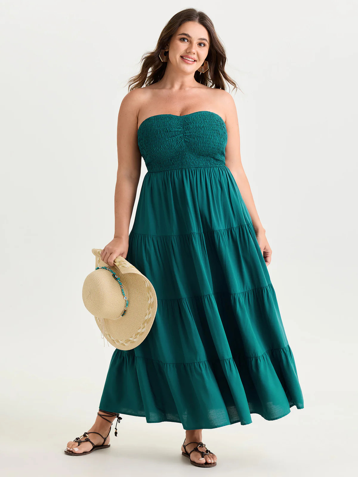 Ruched Bodice Tiered Flowy Maxi Dress | Bloomchic