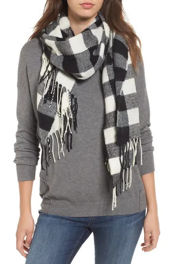 Women's Bp Buffalo Check Scarf, Size One Size - Black | Nordstrom