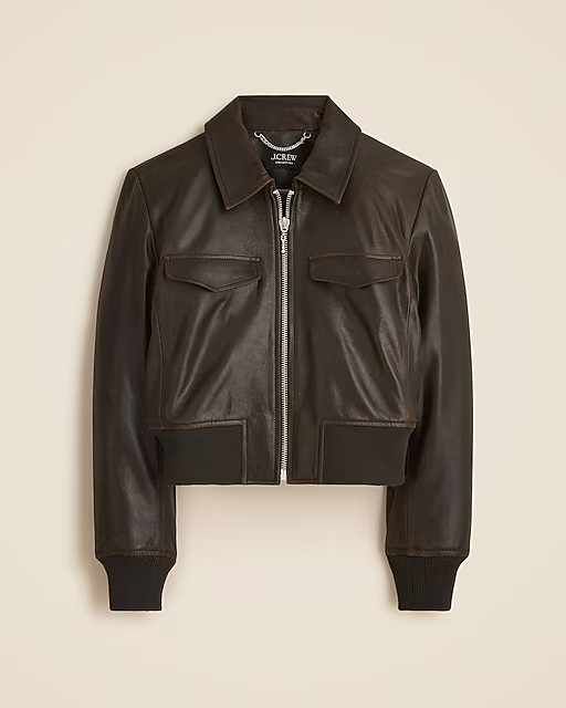 Collection cropped flight jacket in distressed leather | J. Crew US