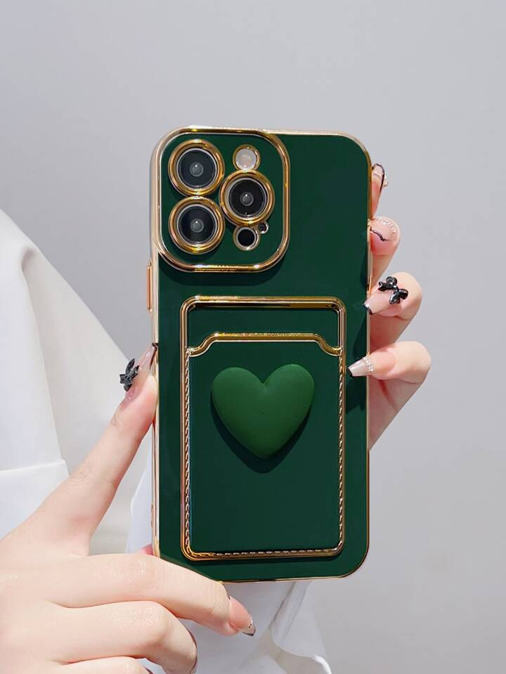 Heart Decor Card Slot Phone Case | SHEIN