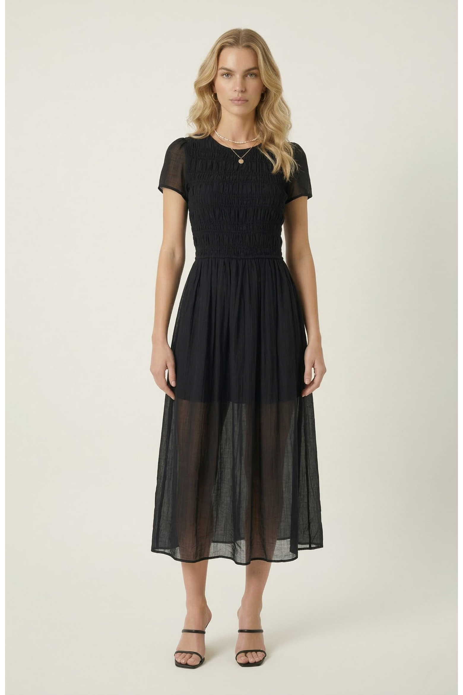 Sheer Overlay Midi Dress with Smocked Bodice (Women) | Nordstrom | Nordstrom