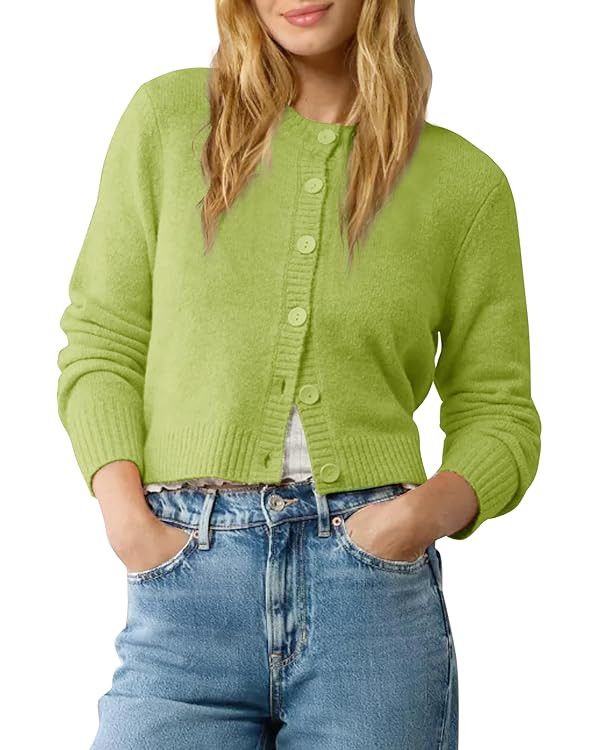 Urban CoCo Women's Crew Neck Cropped Cardigan Sweaters Long Sleeve Open Front Button Down Shrug S... | Amazon (US)