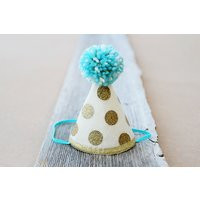 1st Birthday Gold and Aqua MINI Party Hat  Customize Color  Boys Girls First Birthday Polkadot Party Hat  Dog Birthday Hat | Etsy (US)