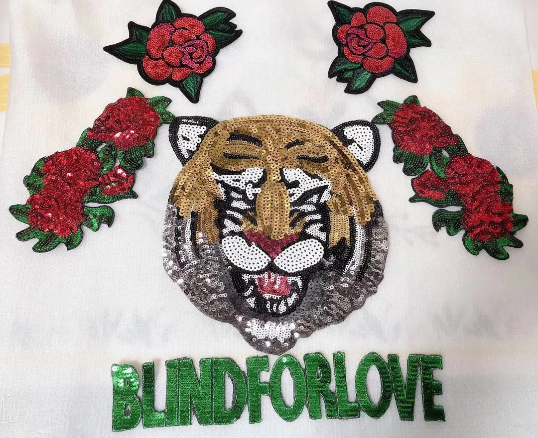One set iron on  Tiger head n flowers n letters sequins patch vintage embroidered patch Halloween... | Etsy (US)