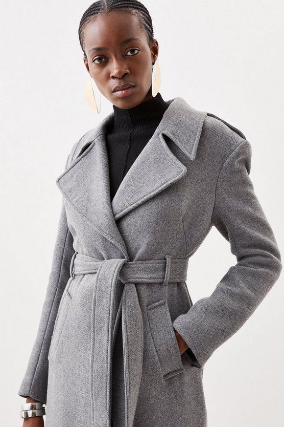 Italian Wool Mix Strong Shoulder Coat | Karen Millen US