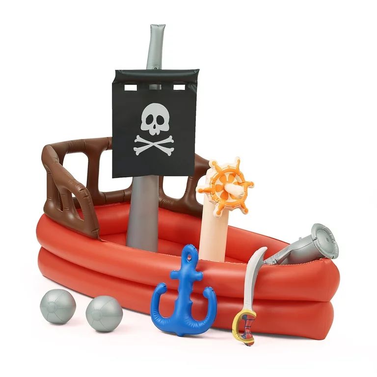 Inflatable Pool Pirate Ship Sprinkler Play Center with Pump, Beach Balls, & Accessories, Red | Walmart (US)