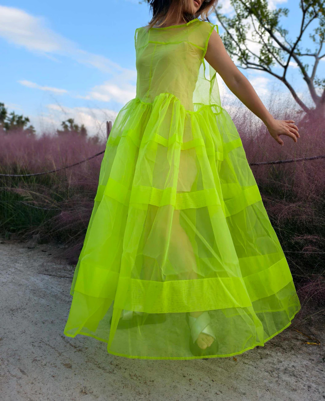 Bright Green Organza Overskirt, Custom Size Dress, Ethereal Festival Wear, Loose See Through Dres... | Etsy (US)
