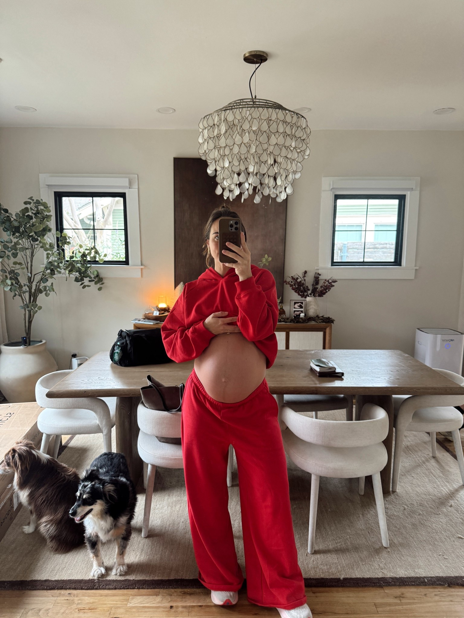 wearing a M in pants + L in hoodie 